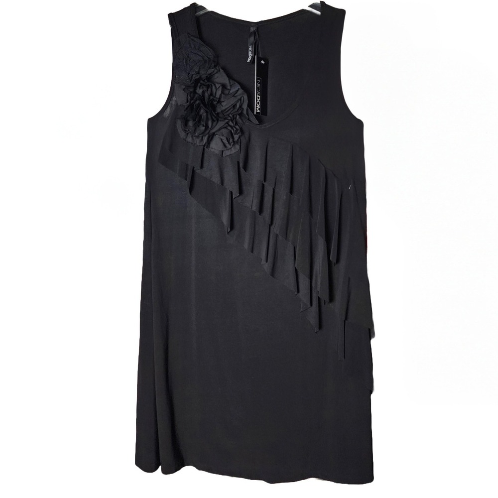 Nic & Dom XL Sleeveless Black Ruffle Floral Y2K Knee Length Dress Made in USA